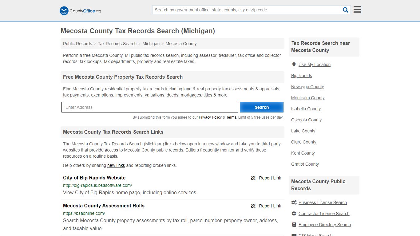 Tax Records Search - Mecosta County, MI (Business ...