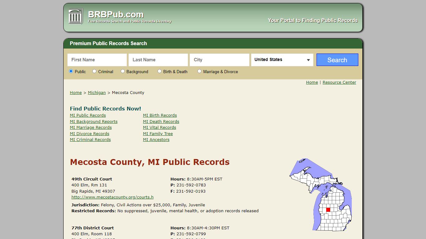 Mecosta County Public Records | Search Michigan Government ...