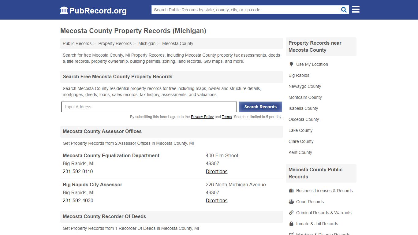Mecosta County Property Records (Michigan) - Public Record